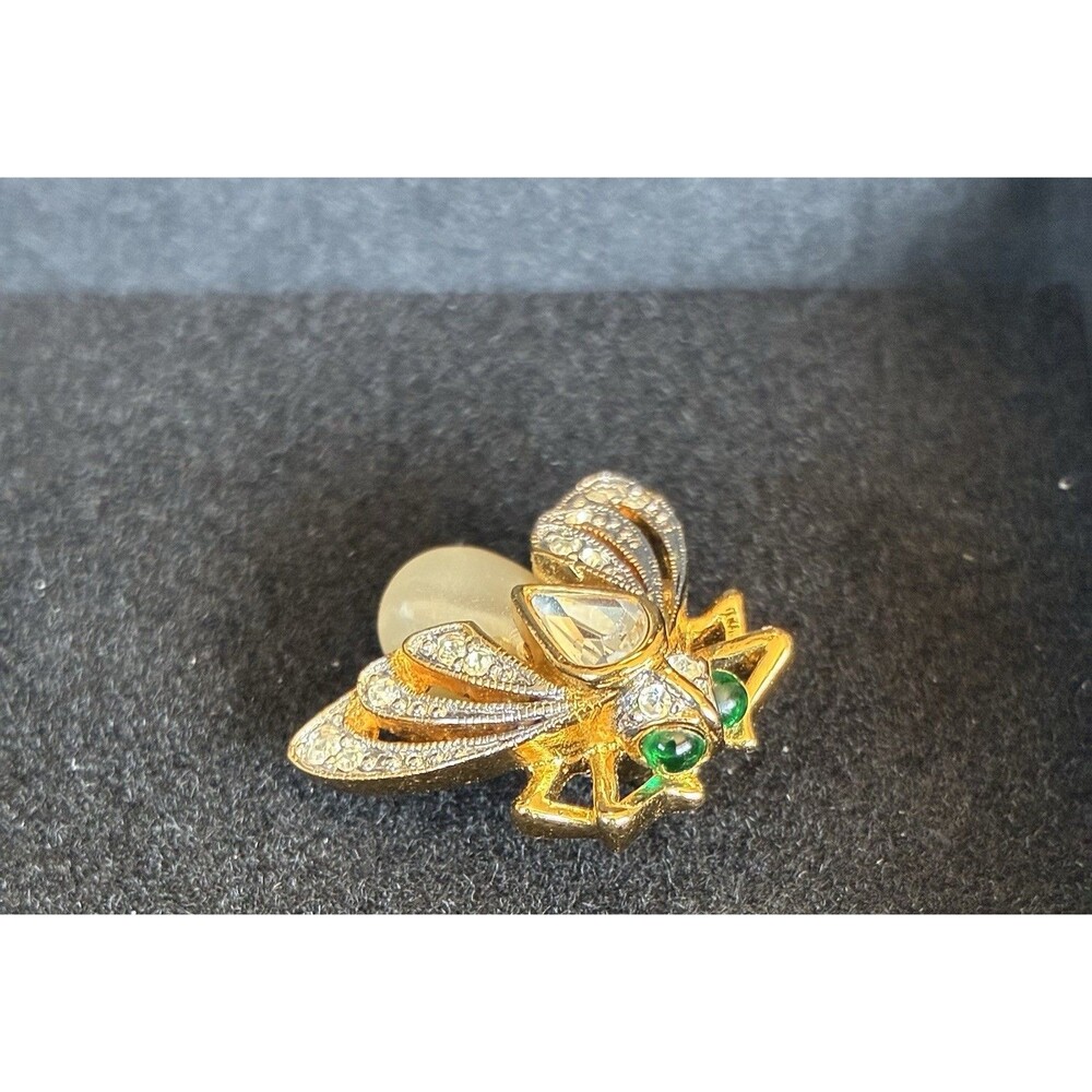 Vintage Bug Bee Butler And Wilson B&W Signed Brooch Gold Tone Rhinestone Pearl